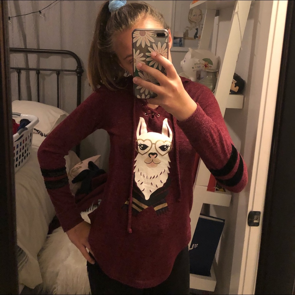 Maroon llama long sleeve shirt